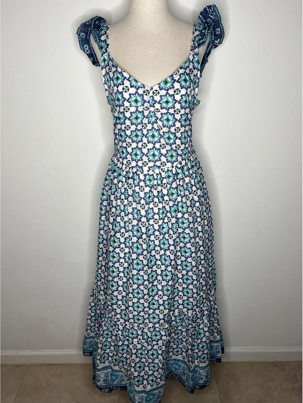 NWT Lucky Brand Women's White/Blue Print Dress Size Small